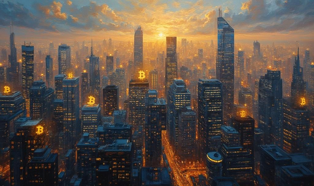 Bybit Records $10M BTC Short Liquidation Amid Market Surge 4 bitcoin urban skyline oil painting