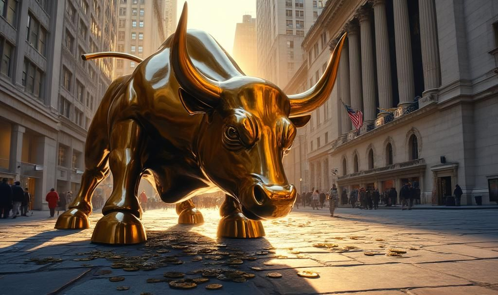 bull sculpture wall street art