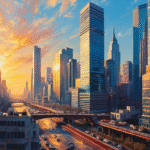 bustling cityscape block bitcoin