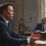 elon musk modern courtroom painting