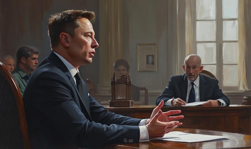 elon musk modern courtroom painting