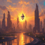 ethereum golden cityscape painting