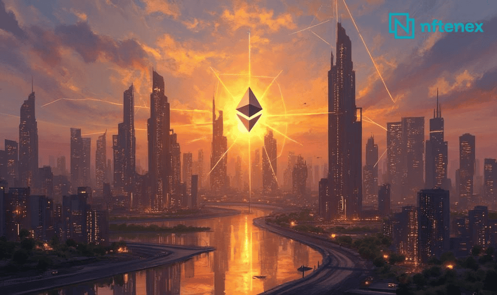 Tom Lee Predicts Ethereum Price Surge to $5,500 4 ethereum golden cityscape painting