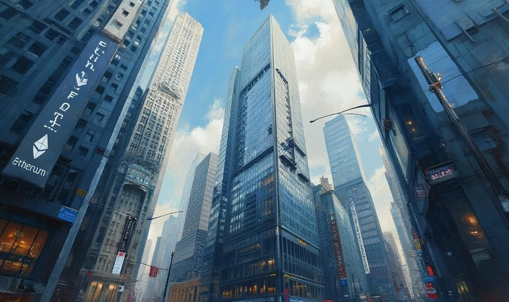 ethereum skyscrapers oil painting