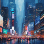 evening urban financial scene