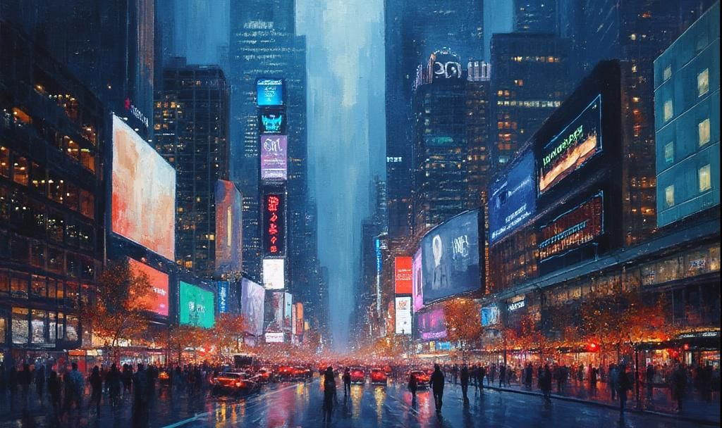 evening urban financial scene