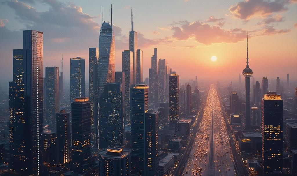 Adam Back Predicts $200 Trillion Market Cap for Bitcoin 4 futuristic bitcoin skyline painting