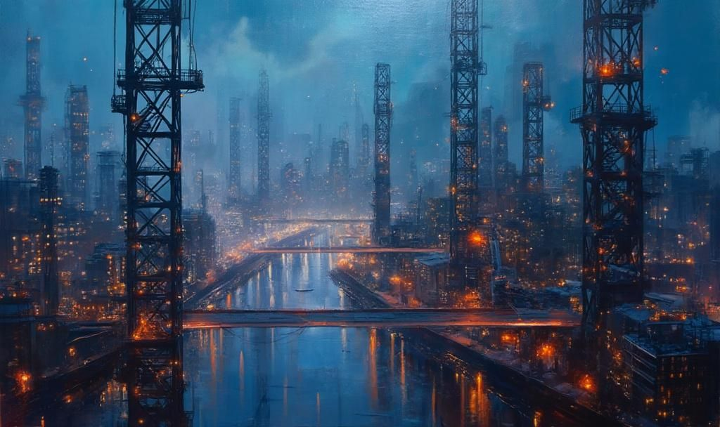 futuristic cityscape bitcoin art