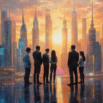 futuristic cityscape finance art