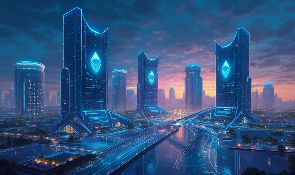 futuristic ethereum cityscape