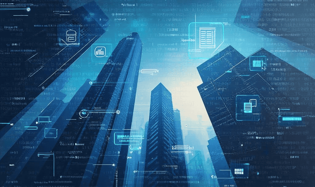 futuristic fintech cityscape