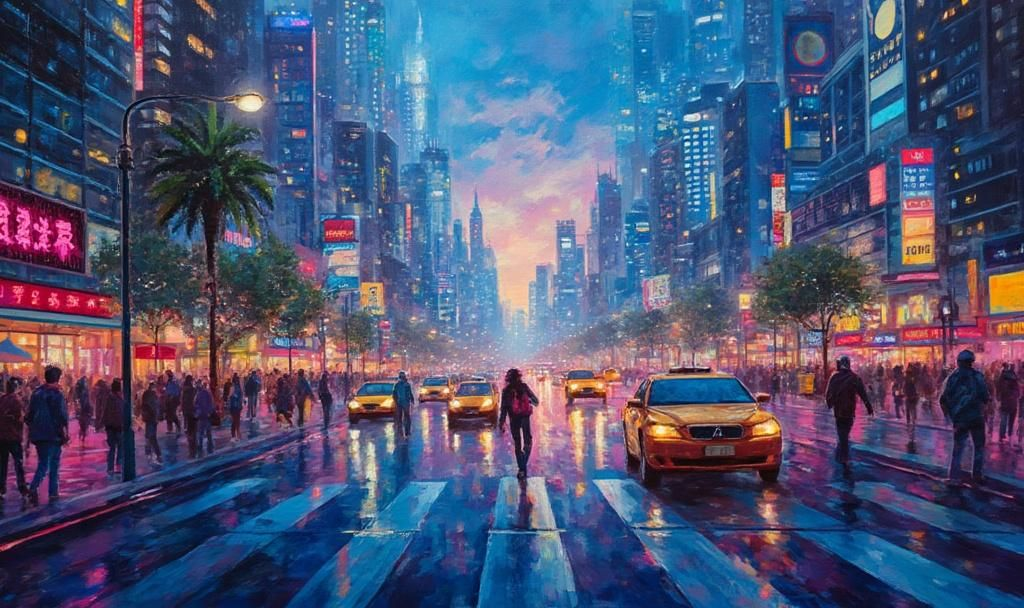SEC Postpones Spot XRP ETF Decision to September 2025 4 futuristic urban skyline painting
