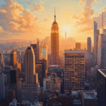 golden hour financial skyline