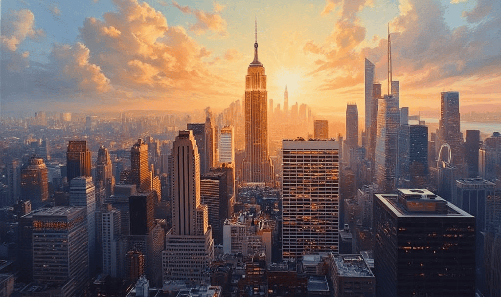 golden hour financial skyline