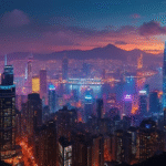 hong kong skyline oil painting