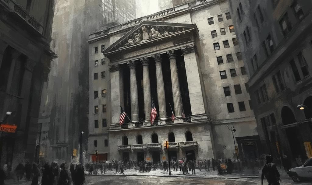 nyse dogecoin oil painting scene
