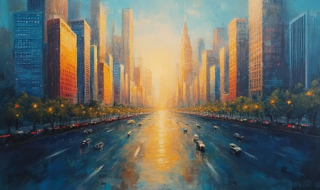 pumpfun cityscape oil painting