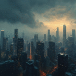 stormy urban financial district