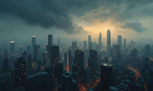 stormy urban financial district