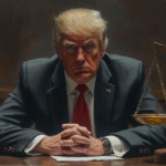 tense courtroom oil painting