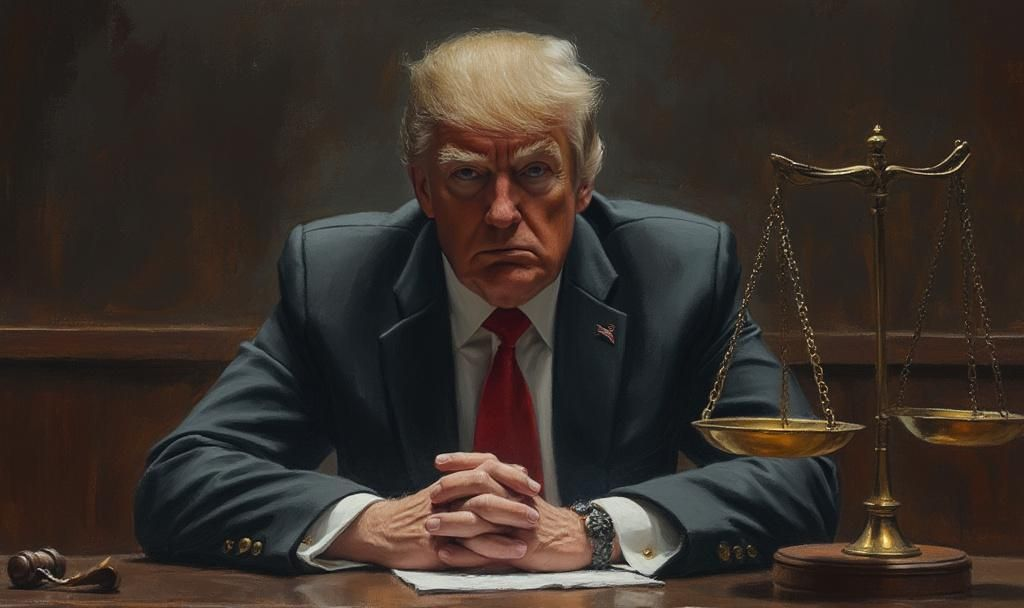 tense courtroom oil painting