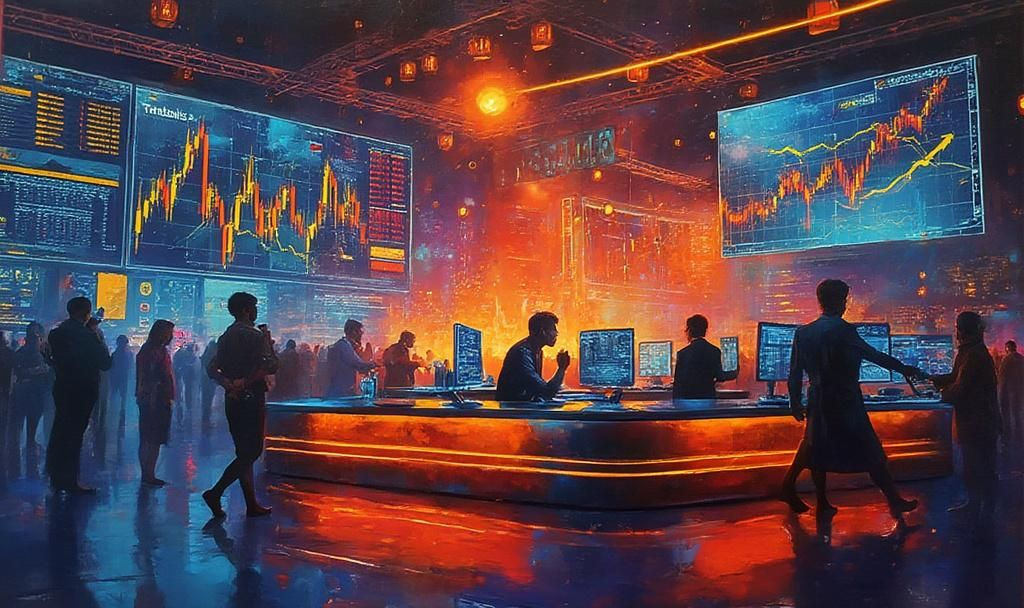 vibrant news desk oil painting