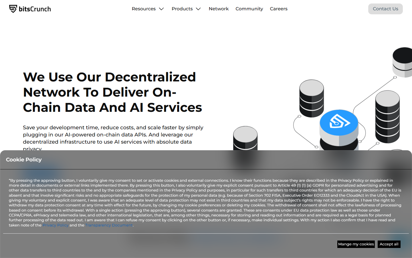 bitsCrunch homepage showing NFT data infrastructure and intelligence platform