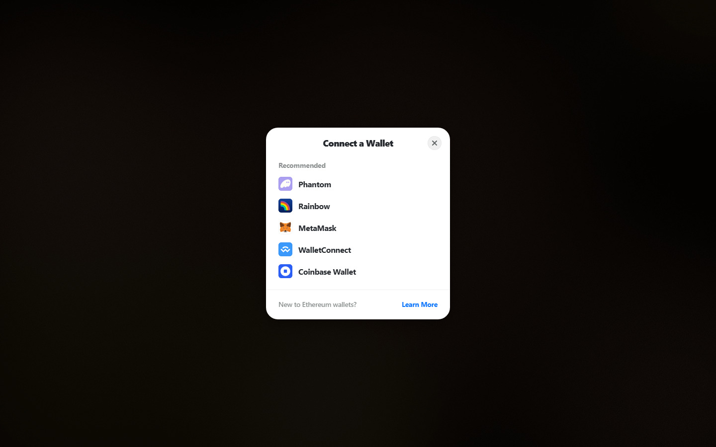 Manifold Studio wallet connect modal showing wallet selection options for creators