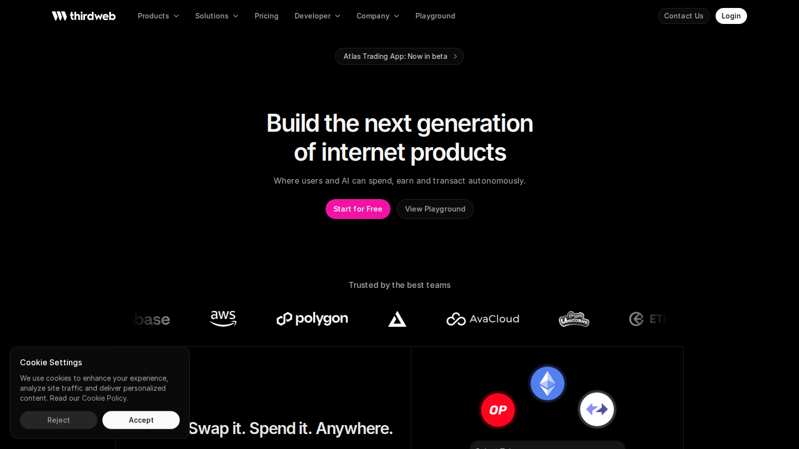 Thirdweb minting platform homepage and creator infrastructure overview in 2026