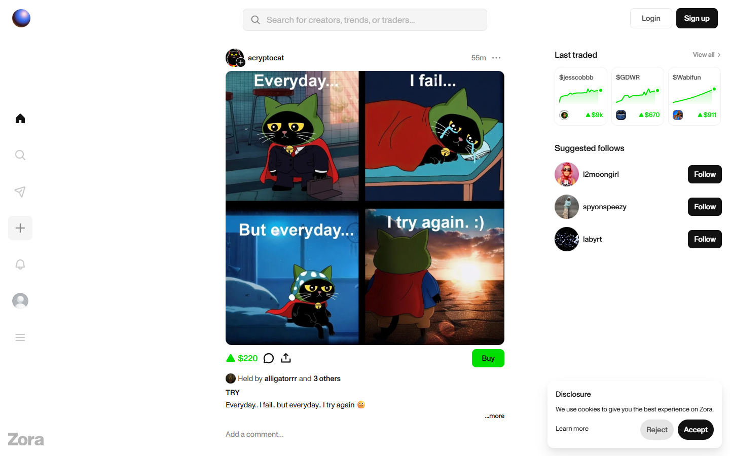 Zora creator publishing homepage for NFT drops and onchain distribution