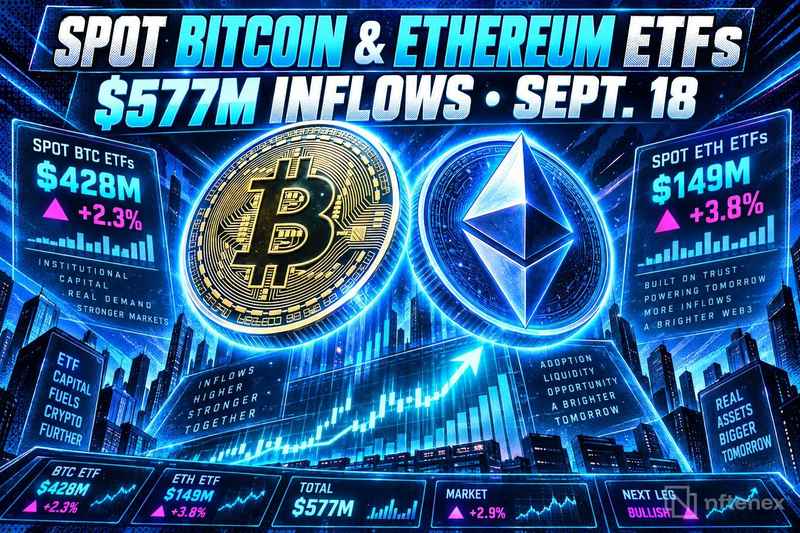 Spot Bitcoin, Ethereum ETFs Draw $577M in Inflows Sept. 18
