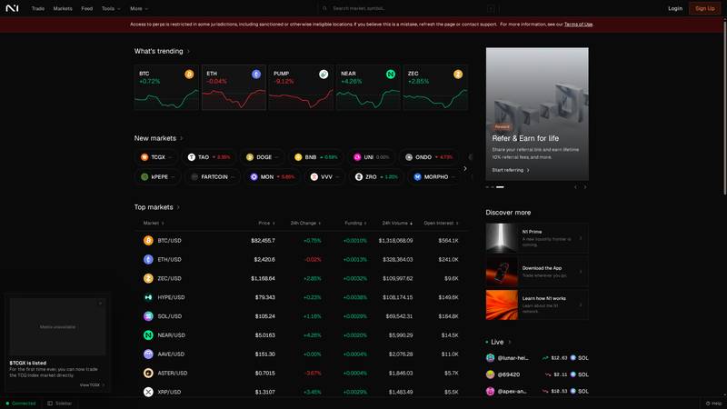 N1 homepage before wallet connection