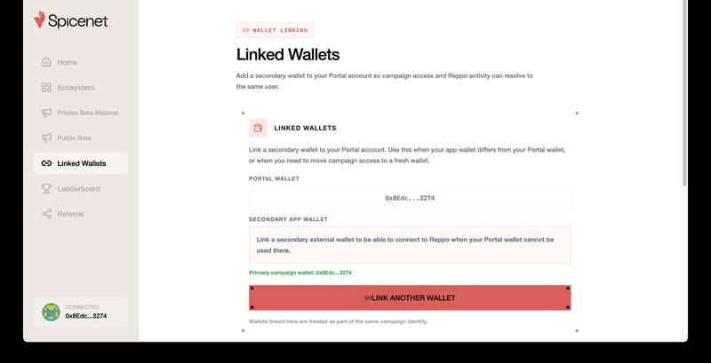 Spicenet Linked Wallets Hub